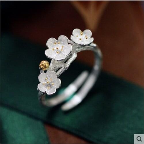 New Charming Open Plum Flower Ring for Women Vintage Boho Party Rings Gothic Punk Jewelry Gifts for Girls 2021