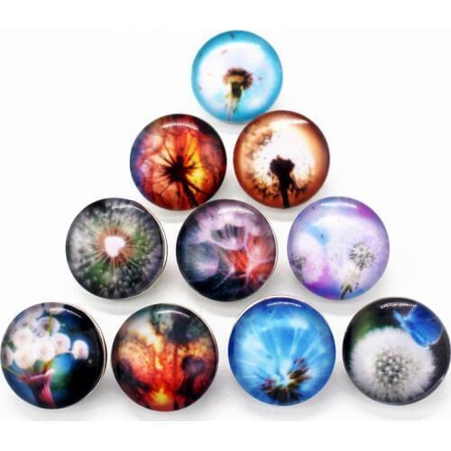Wholesale 20pcs/lot Beautiful Dandelion Pattern Glass Plants Snap Buttons Charms Fit 18mm/20mm DIY Snap Bracelet Jewelry