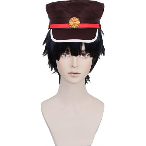 Toilet-bound Jibaku Shounen Hanako kun Yugi Amane Cosplay Wig Black Short Heat Resistant Synthetic Hair Wigs + Wig Cap + Hat