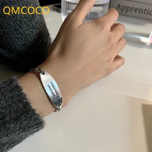 QMCOCO 925 Silver 2021 New Style Oval-Shape Pendant Letter Bracelet For Woman And Man Geometry Bracelet Party Jewelry Gifts