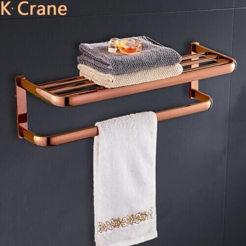 Rose Gold Bathroom Shelf Wall Mounted Bronze Shelves Bath Towel Rack Drill Shelfs Copper Shower Holder Luxury Hanger Brass Stand