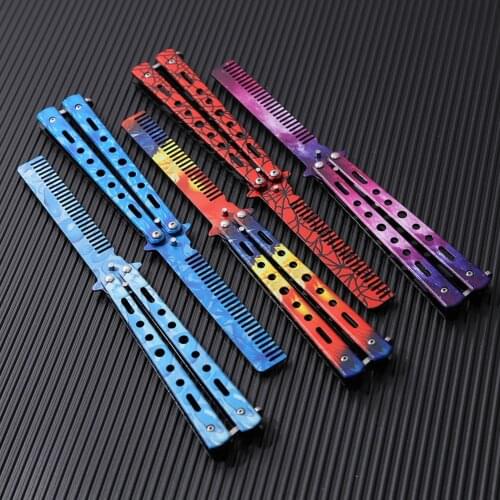 Foldable Comb Stainless Steel Practice Training Butterfly Knife Comb Beard Moustache Brushes Hairdressing Styling Tool