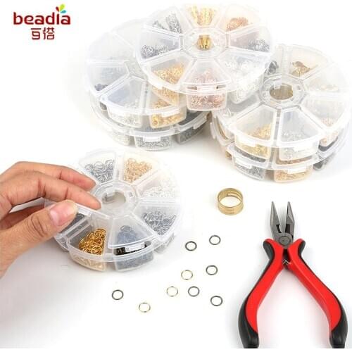Mix Types jewellery findings Jump-ring/Beads Caps/Pins needel/Lobster Clasps Findings 8Girds Round Box Package For Diy Jewelry