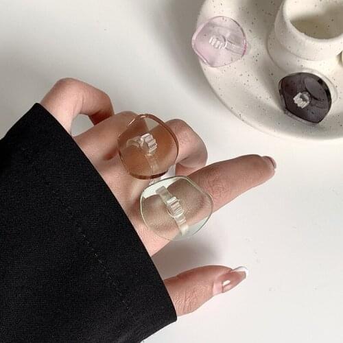 SRCOI New Trendy Irregular Transparent Acrylic Ring Simple Multicolor Cute Ring Women Temperament Party Jewelry Accessories