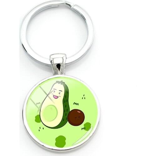 TAFREE Cartoon Avocado Photos Keychains Green Fruits Healthy Kids Glass Key Holders 2021 New Jewelry For Childrens Day