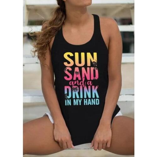 Colored Sun Sand And A Drink In My Hand tanks women pure cotton undershirt singlet casual grunge quote sleeveless garment top