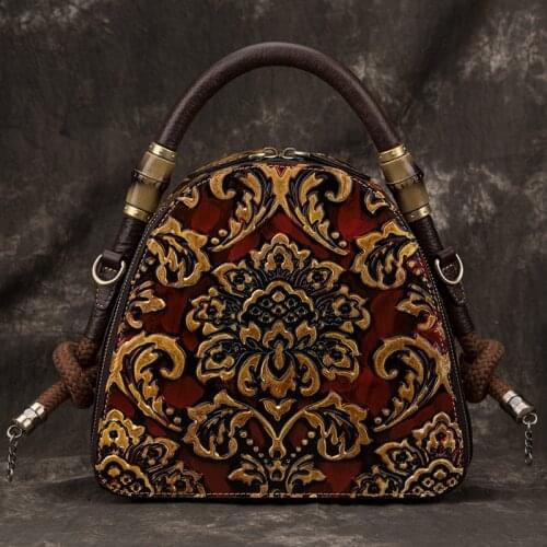 Johnature Retro Hand Painted Luxury Handbags 2021 New Genuine Leather Floral Large Capacity Cowhide Shoulder & Crossbody Bags