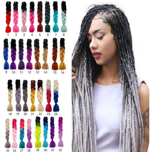 30 Colors 60CM Women Jumbo Crochet Braiding Ombre Color Synthetic Kanekalon Hair Extensions Long Straight Ombre Grey Hair Piece