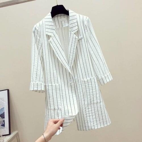 2021 Plus Size Womens Coat Business Suits Spring Autumn Stripe Women Blazers Jackets Slim Long-sleeve Blazer Women Suit