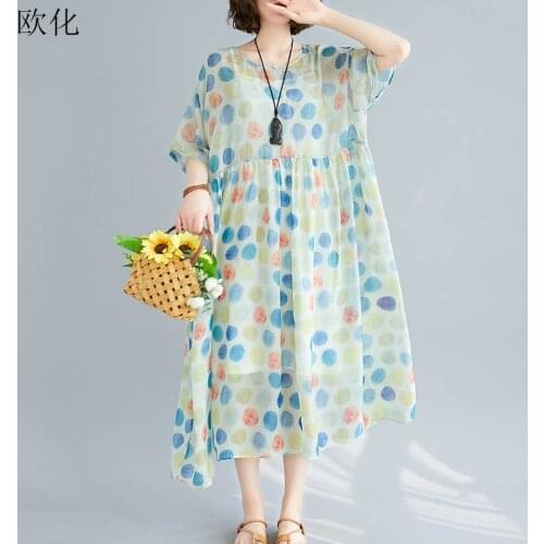 Plus Size 4XL 5XL 6XL 7XL Boho Dresses For Women Oversize 2020 Summer Polka Dot Maxi Dress Robe Female Loose Chiffon Beach Dress