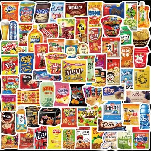 10/90pcs Cartoon snacks Food Graffiti Stickers for Guitar Luggage Aesthetic Skateboard DIY Fridge Stickers Decal Chidren Toy