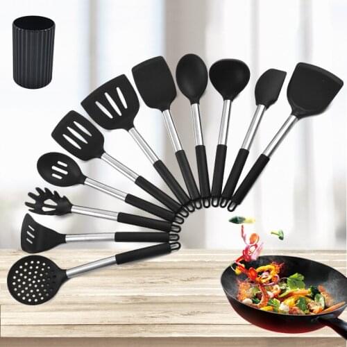 12 Pcs/set Silicone Stainless Steel Silicone Cooking Utensils Soup Spoon Spatula Shovel Egg Beaters Kitchenware Set Kitchen Tool