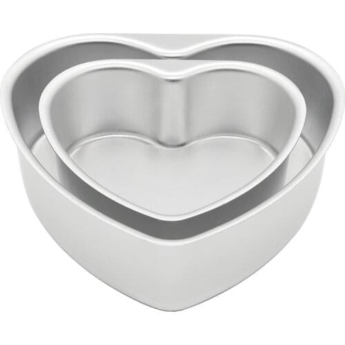 BAKESE 2 Pcs Aluminum Heart Shaped Cake Pan Set DIY Baking Mold Tool with Removable Bottom - 6 Inch & 8 Inch