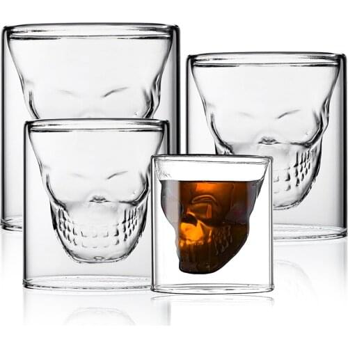 3 Types Skull Double Wall Glass Cup Transparent Tea Coffee Mug Ice Beer Cup Heat Resistant Glass Cup Creative Mug For Milk Juice
