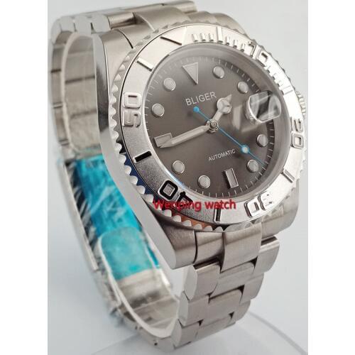 40mm Bliger gray Sterile dial luminous marks sapphire crystal automatic mens watch W2622