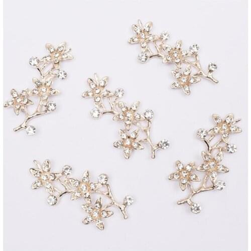 50pcs Branches Flower Crystal Rhinestone Alloy Jewelry Appliques strass Flatback Brooch Wedding Brides Hairpin Hair Clip Decor