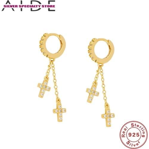 AIDE CZ 925 Solid Sterling Silver Earrings Women Hoop Earring Luxury Jewelry Piercing Cross Pendientes Brincos Bijou Arete Gifts