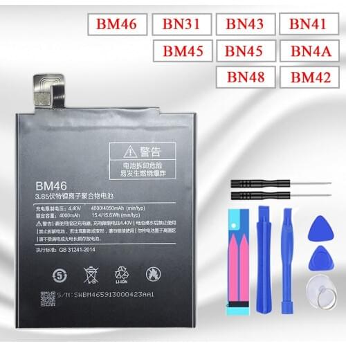 Battery For Xiaomi Redmi Note 2 3 4 4X 5 5A 6 7 Pro Model BM42 BM45 BM46 BN31 BN41 BN43 BN45 BN48 BN4A BM 46 BN 31 41 43 45 48