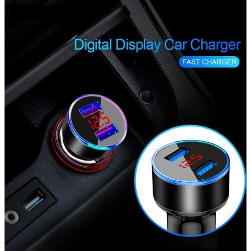 Car Charger Digital Display Dual USB Port 3.1A USB Charging Adapter Car Voltage Display for iPhone Huawei Samsung Xiaomi Charger