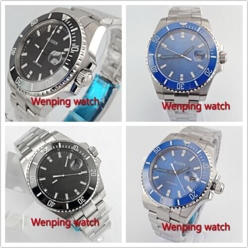 Bliger 43mm Blue / black Sterile dial Sapphire Automatic Mechanical Mens Wristwatches W2775N