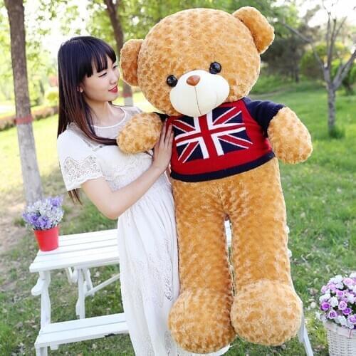 Large 110cm light brown teddy bear plush toy flag sweater bear doll hugging pillow Christmas gift b1285