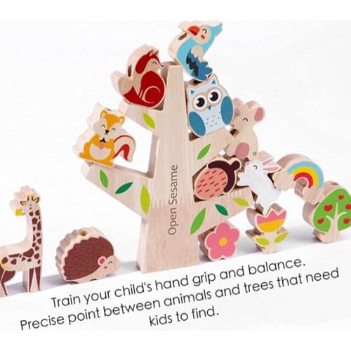 Childrens Wooden String Beads Game Cartoon Forest Animal Montessori Education Intelligence Training Jenga Set Toy Kids Gift