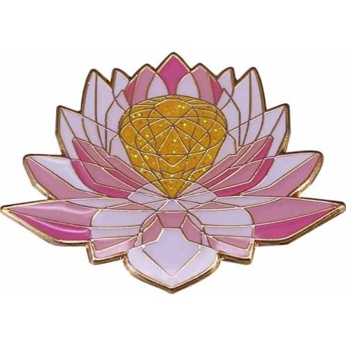 Pink Crystle Flower Enamel Pin Yellow Gem Brooch Gorgeous lotus Badge Accessory
