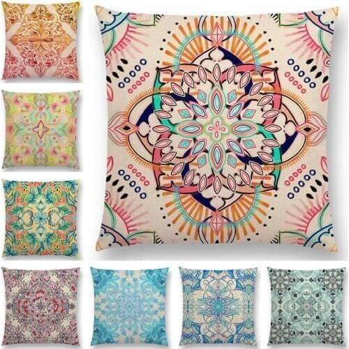 Hot Sale Boho Art Flower Gorgeous Floral Diamond Doodle Botanical Nature Moroccan Pattern Retro Cushion Cover Sofa Pillow Case