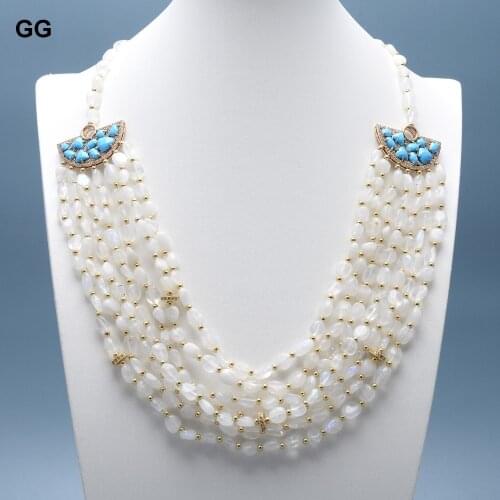 GuaiGuai Jewelry Natural Moonstone Freedom Turquoise Blue CZ Pave Gold Plated Connector Necklace Handmade For Women