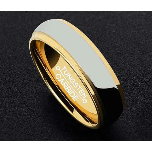 New Arrival 6mm Width Sliver and Gold Two Colors Tungsten Wedding Carbide Rings for Couples Comfort Fit Size 7-13