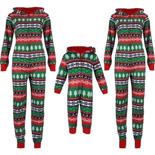 Hooded Print Jumpsuit Fashion Casual Outfit Nightwear Gifts Xmas Family Kids Adult mother dad Matching Christmas Pajamas Pjs Set