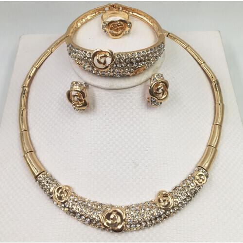 HOT Fashion wedding Dubai Africa Nigeria African Jewelry set gold-color necklace Earrings romantic woman Bridal Jewelry Sets