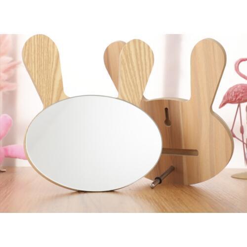 Creative Wooden Makeup Mirror Cute Long Ear Rabbit Mirror Desktop Single-sided Mirror Desktop Vanity Mirror Wooden Mirror