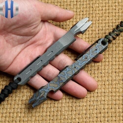 TC4 Titanium Alloy Crowbar Outdoor Survival Defense EDC Multi-function Tool Screwdriver Burning Titanium Pattern