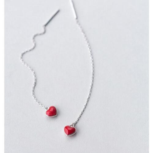 MloveAcc New Fashion 100% 925 Sterling Silver Dangle Earrings Cute Red Heart Drop Earrings Jewelry for Girls Friends Gift