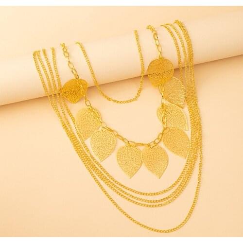 Многослойное ожерелье vintage bohemian multilayer tassel golden planting leaf choker necklace for women wedding jewelry gift