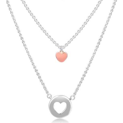 Layered Heart Necklaces 100% 925 Sterling Silver Jewelry Free Shipping