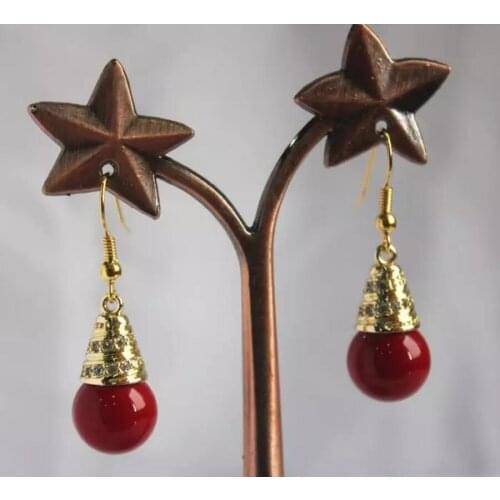 Fashion temperament womens gold plated 12 mm red shell pearl earrings