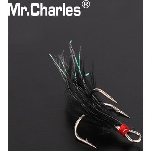 Mr.Charles 35647-black feathers Treble Hook 2#/4#6#8#Strength enough for big fihg Lure Fishing Tackle Fishing tools
