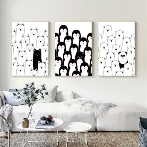 Cartoon Animal Pictures Funny Many Penguin Bear Panda Canvas Painting Wall Art Posters And Prints For Living Room Decoration