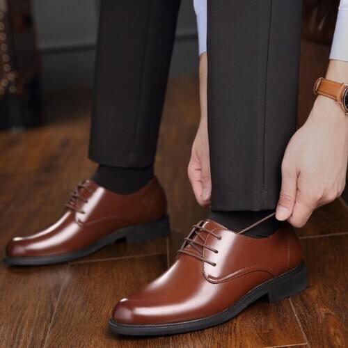 Heighten Taller 6 CM Genuine Leather Men Dress Shoes Formal Oxfords Big Size Man Party Shoes Male Wedding Shoes Four Seasons