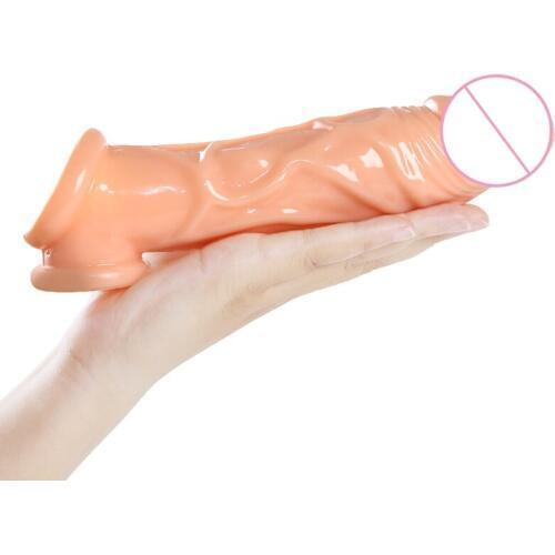 Male Reusable Condom Penis Enlargement Condoms Penis Extension Sleeves Adult Sex toys for man Silicone Cock Massage Rings Condom