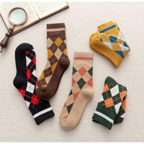 New Style Mens Casual Business Happy Fashion Design Plaid Cotton Socks Winter Warm Against Cold Snow Super Thicker Solid Socks
