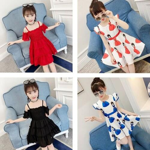 2021 New Summer Dress Off Shoulder Chiffon Solid 3-8 Years Old Childrens Dress Little Girl New Fashionable Princess Skirt