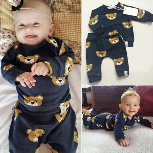 Newborn Infant Kids Boy Girl Baby Clothes Bear Outfit T-shirt Top+Long Pants Set Children Baby Lovely Clothing Suits