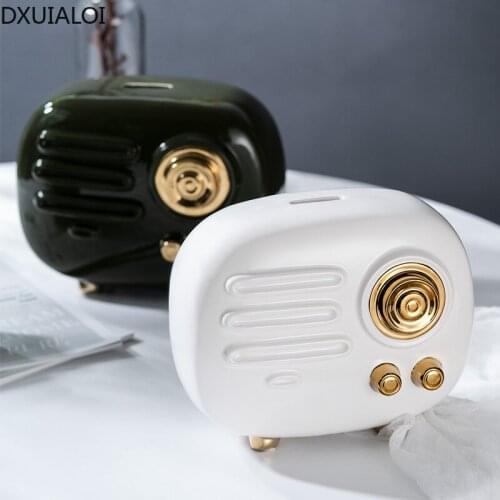 Personality Creative White Porcelain Crafts Radio Piggy Bank Decoration Childrens Gift Living Room Bedroom Home Decoration