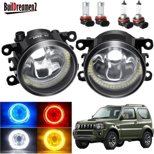 Angel Eye Fog Light Assembly For Suzuki Jimny FJ 1998-2014 Car Front Bumper Fog Lamp with Halo Ring Daytime Running Lamp H11 12V