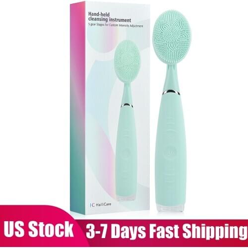 Hand Held Electric Silicone Facial Cleansing Massage USB Rechargeable Facial Cleaning Face Brush Washing Machine Skin Care Tool
