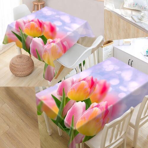 Flowers tulips Table Cover Printing Waterproof Tablecloth More Size Tablecloths Kitchen Wedding Hotel Decoration