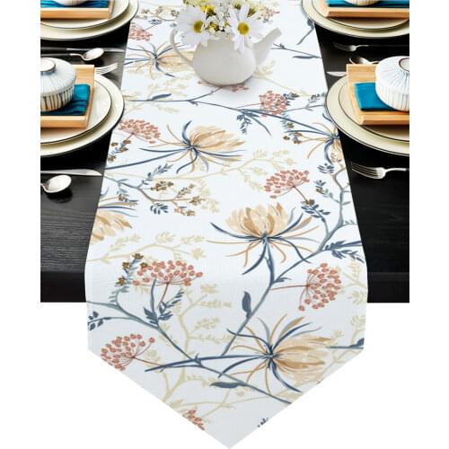 Snow Lotus Branches Leaves Flower Plant Modern Table Runner Wedding For Party Event Home Decoration Table Mat Decor Accessories